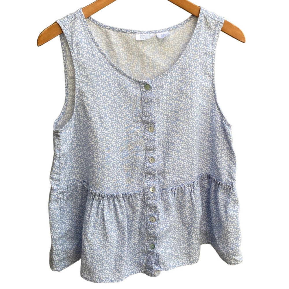 Sigrid Olsen 100% Linen Blue and White Blouse, Size M